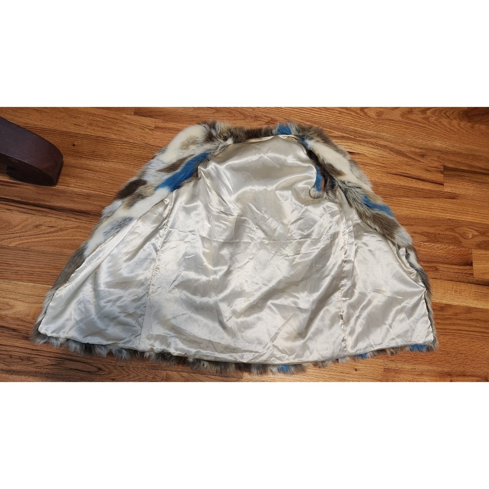 Luxe Patchwork Faux Fur Vest Soft Sleek Brown Blue Multi Mob Wife Aesthetic S - Picture 6 of 10
